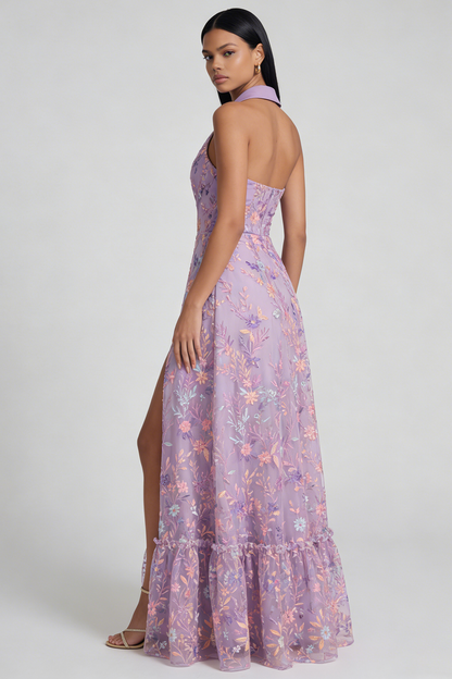 Linie Midi Kleid mit Schlitz Liliana Floral Appliqué A-Line Midi Dress