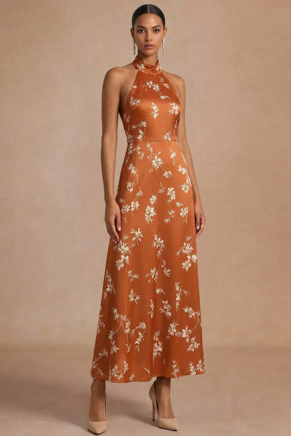 Orange Margot Floral Halter Maxi Dress