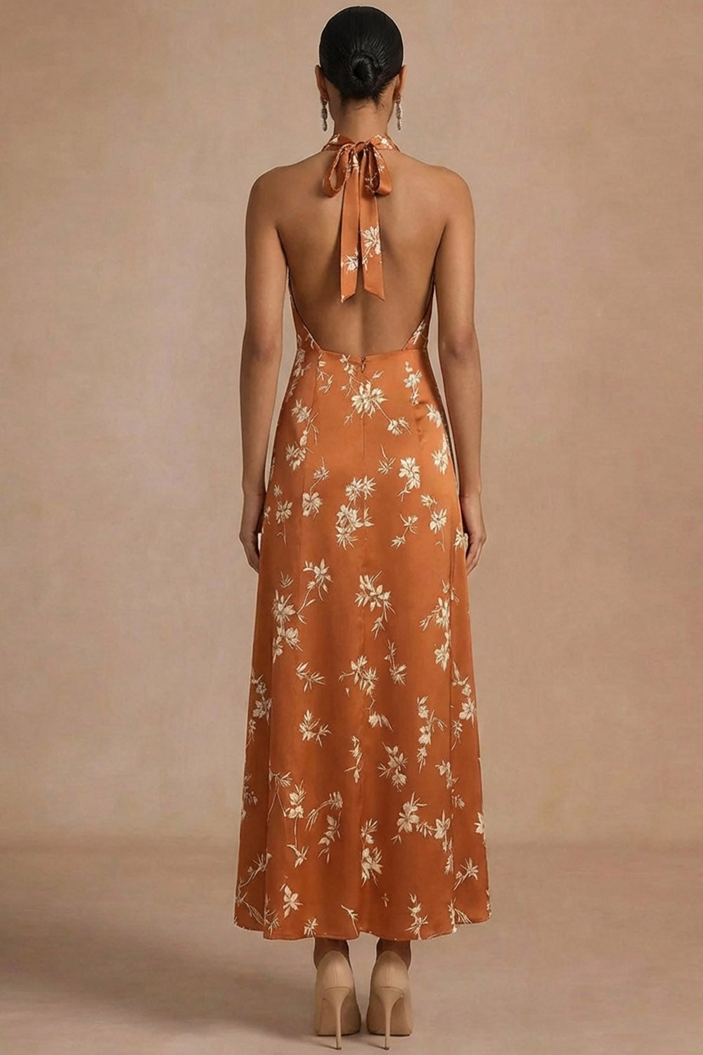 Orange Margot Floral Halter Maxi Dress