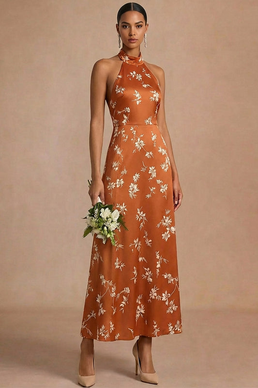 Orange Margot Floral Halter Maxi Dress