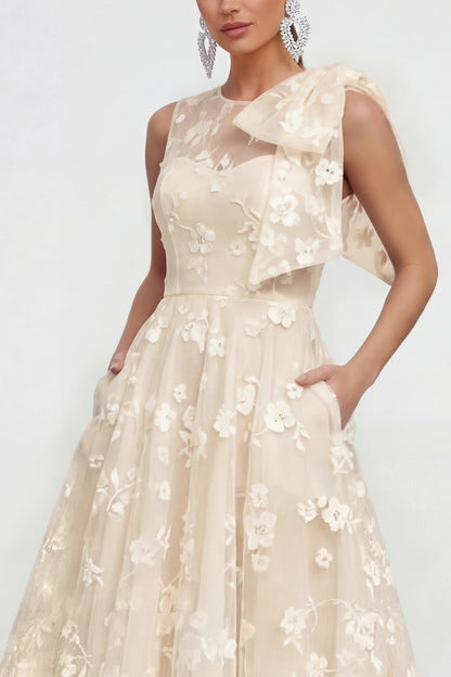 Pink Lilac A Line Round Neck Maxi Wedding Guest Dress with Pockets - Lilac / US20W