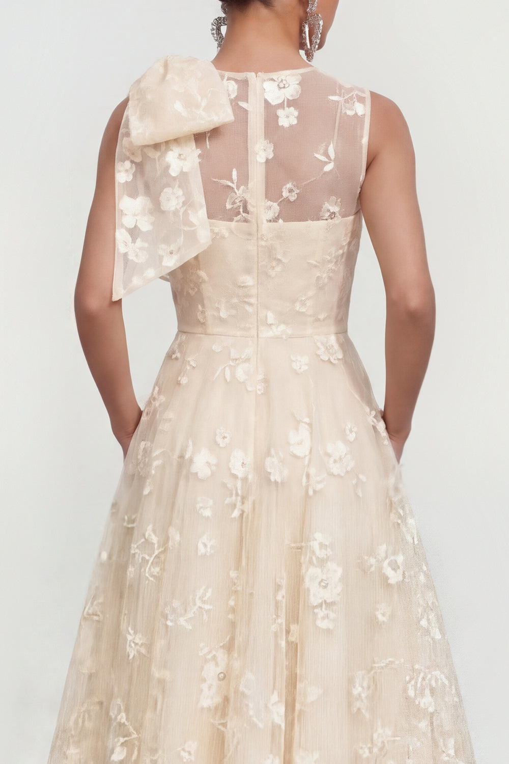White Lilac A Line Round Neck Maxi Wedding Guest Dress with Pockets - Lilac / US20W