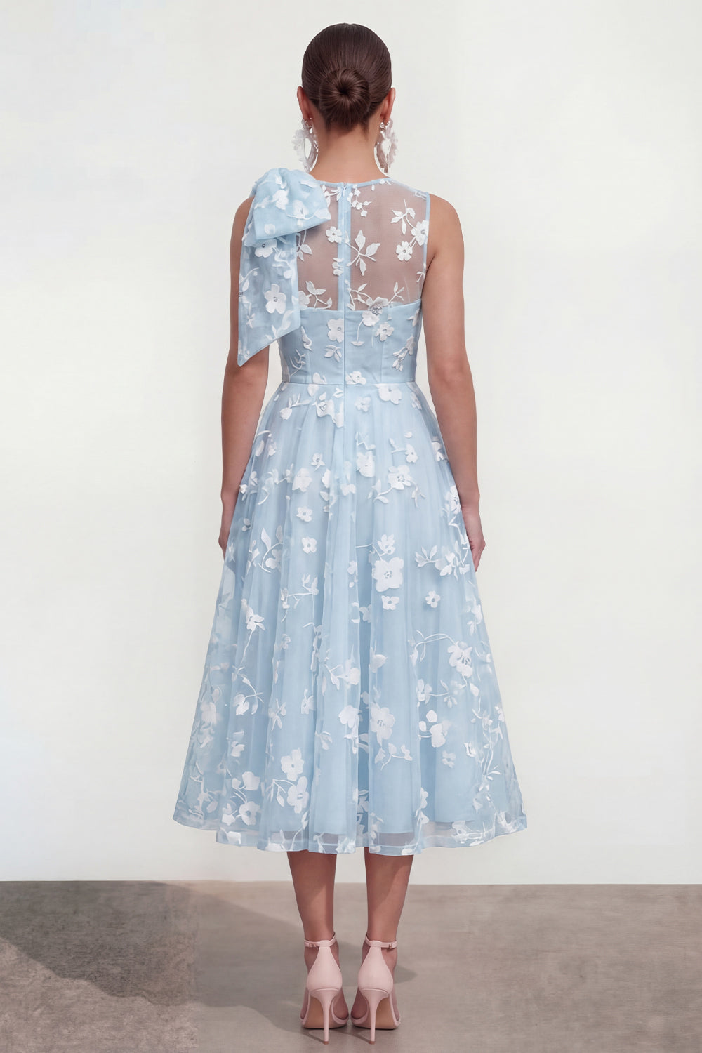Blue Lilac A Line Round Neck Maxi Wedding Guest Dress with Pockets - Lilac / US20W