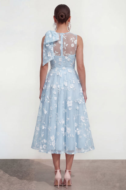 Blue Lilac A Line Round Neck Maxi Wedding Guest Dress with Pockets - Lilac / US20W
