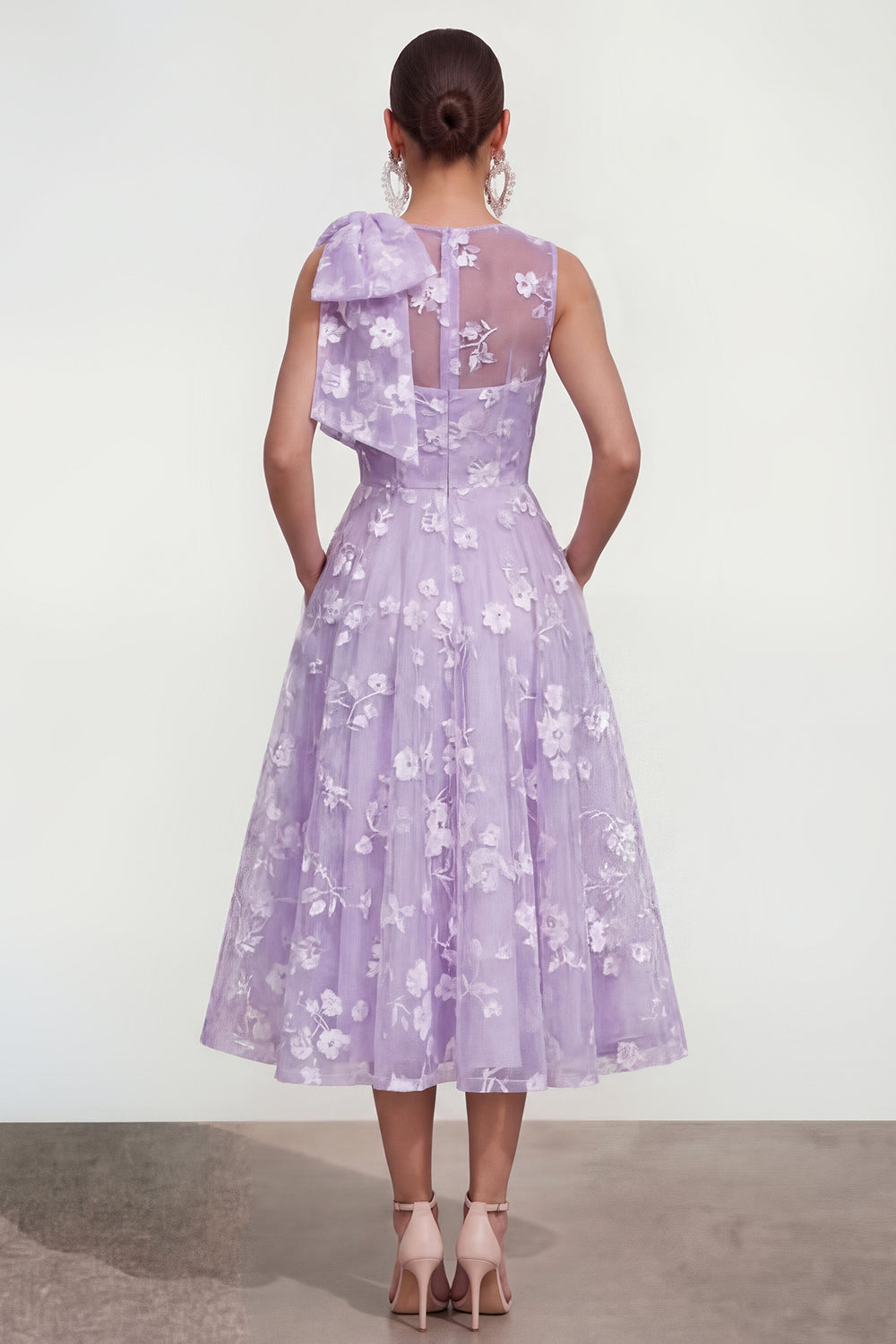 Blue Lilac A Line Round Neck Maxi Wedding Guest Dress with Pockets - Lilac / US20W