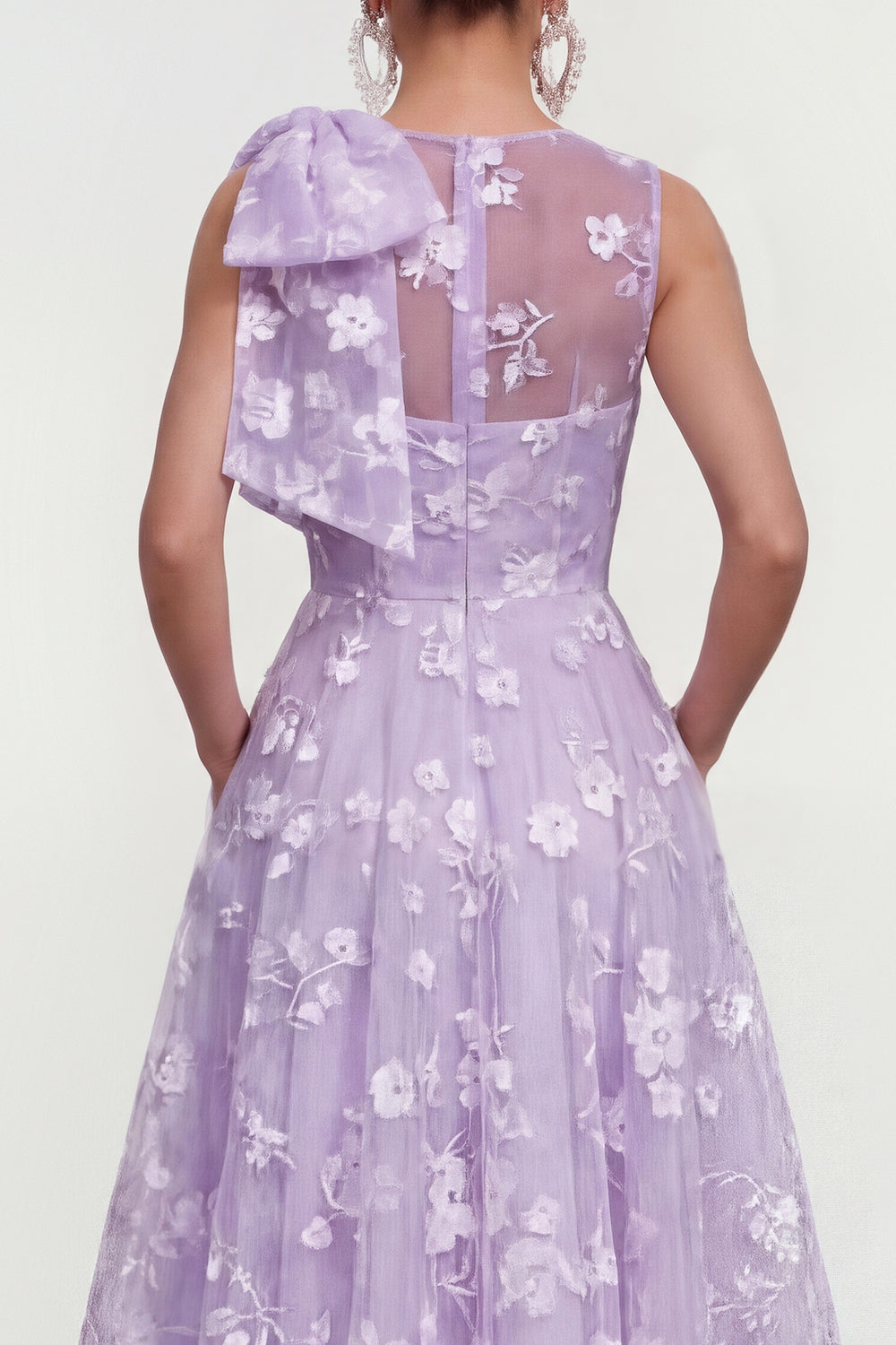 White Lilac A Line Round Neck Maxi Wedding Guest Dress with Pockets - Lilac / US20W