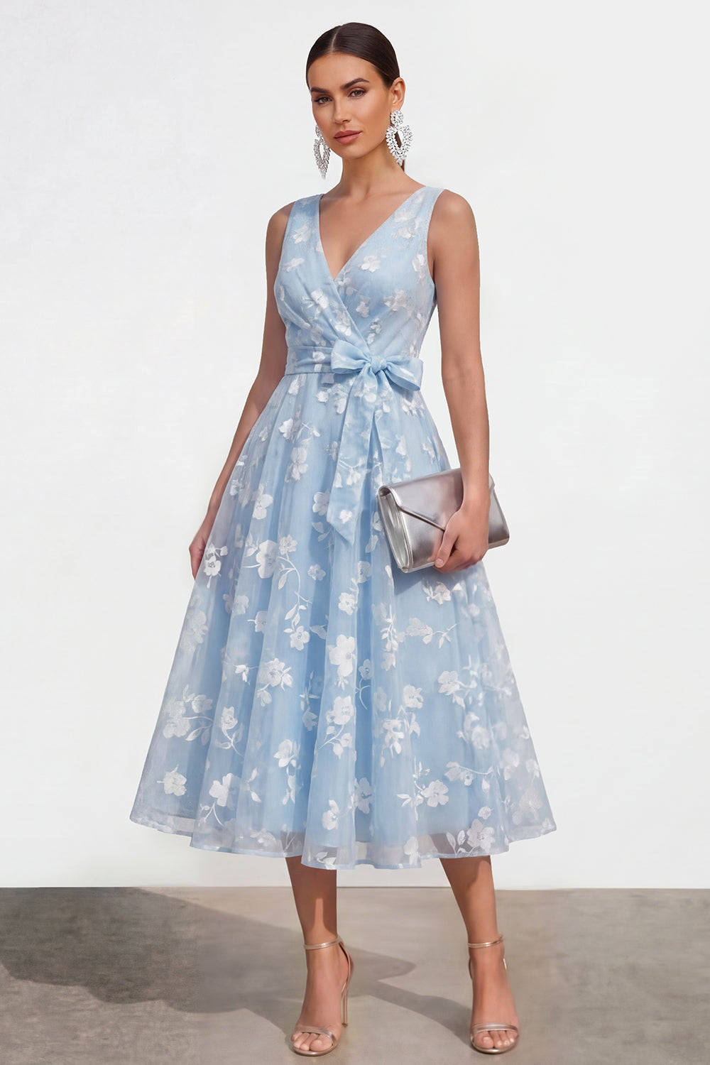Rosa Lila Floral A-Line Midi Dress