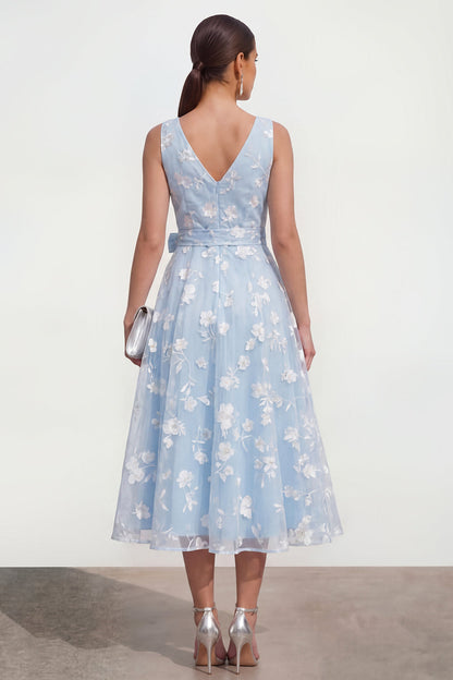 Blau Lila Floral A-Line Midi Dress