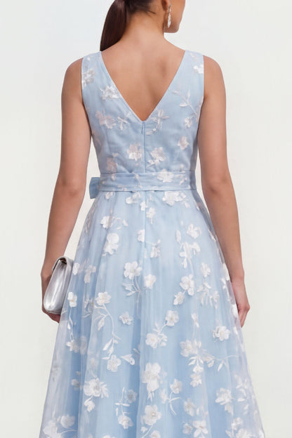 Weiß Lila Floral A-Line Midi Dress