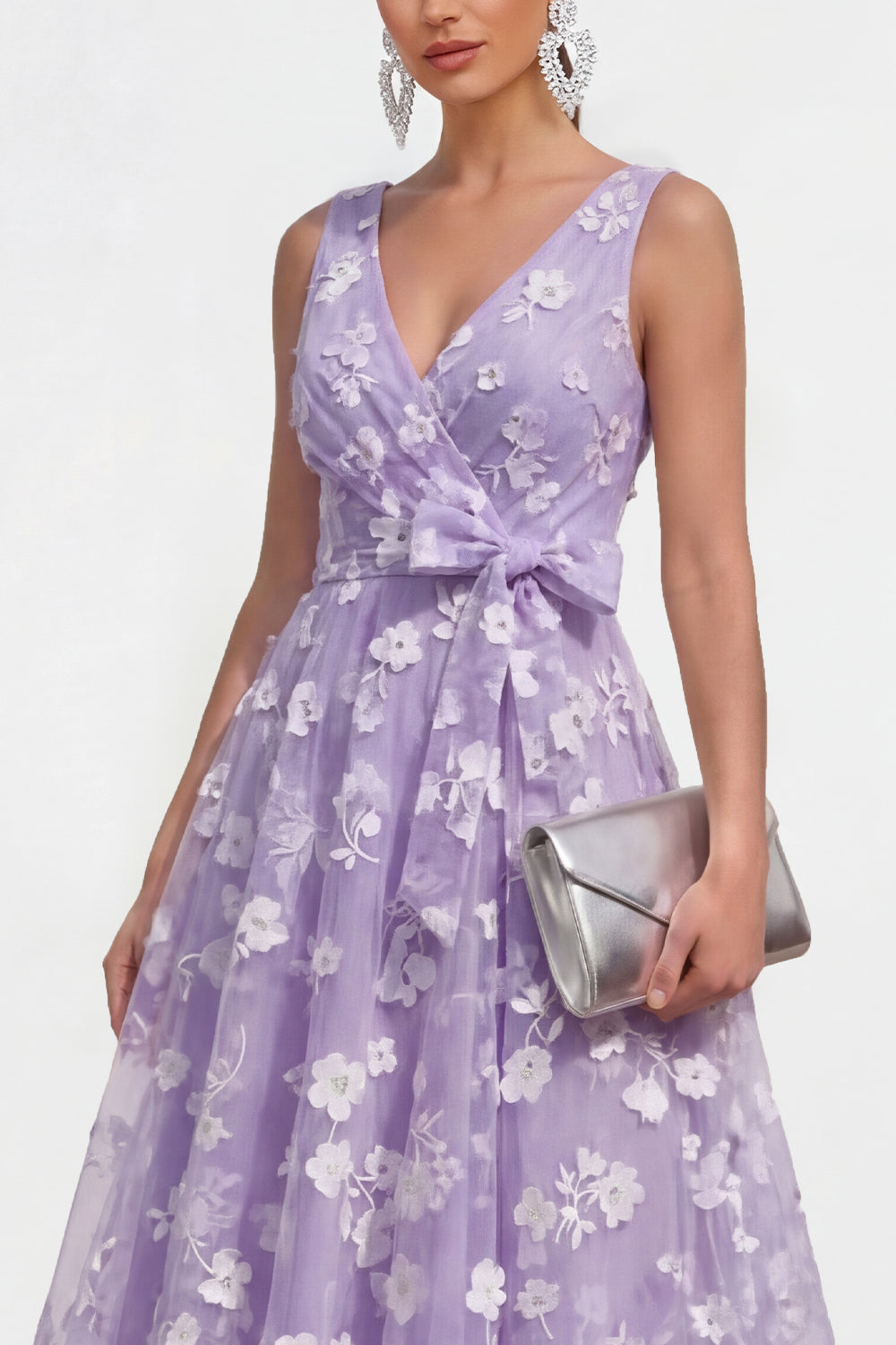 Weiß Lila Floral A-Line Midi Dress