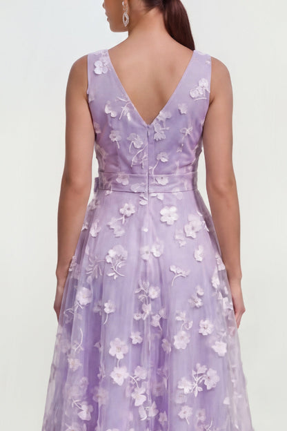 Blau Lila Floral A-Line Midi Dress