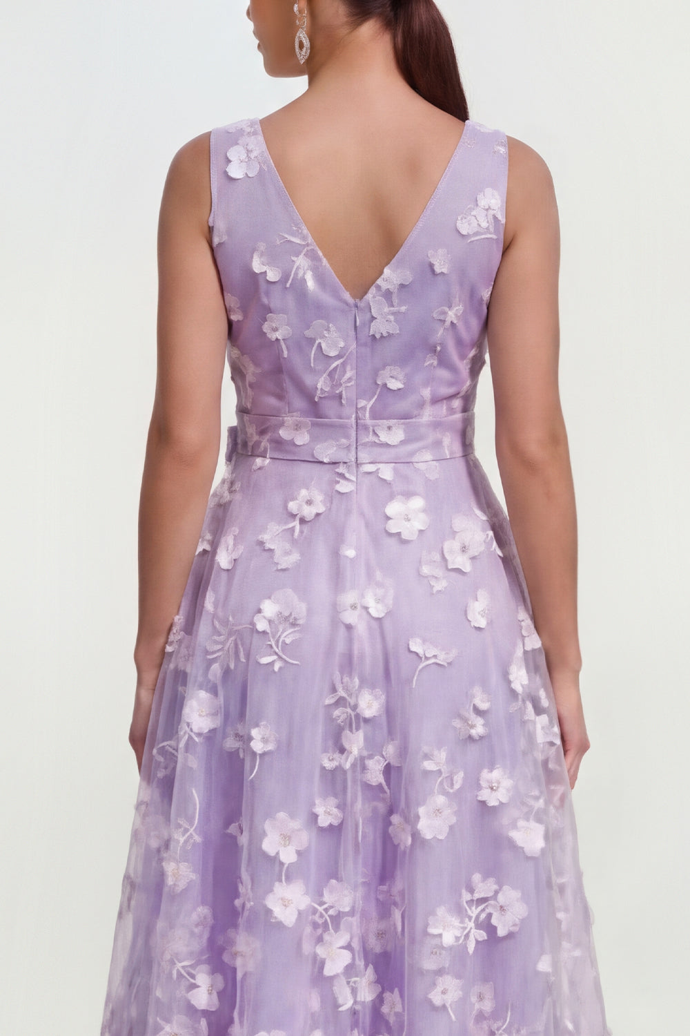 Weiß Lila Floral A-Line Midi Dress