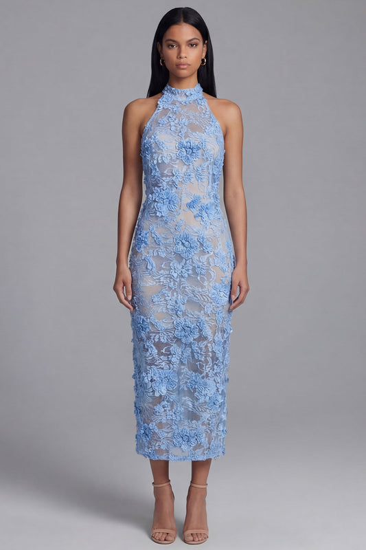 Langzeitskleid mit Schlitz Celestine Lace Halter Bodycon Dress