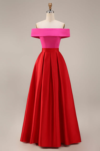 Fuchsia Vivienne Off-Shoulder Color Block Midi Dress