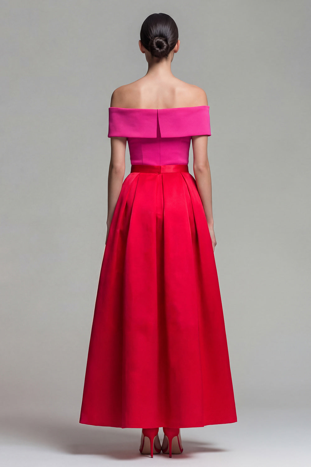 Green and Blue Vivienne Off-Shoulder Color Block Midi Dress