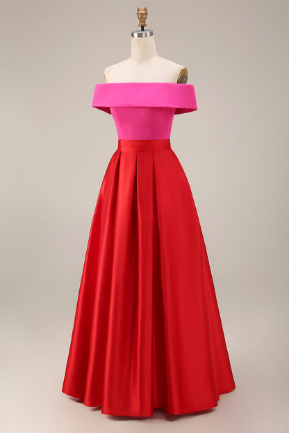 Sky Blue and Blue Vivienne Off-Shoulder Color Block Midi Dress
