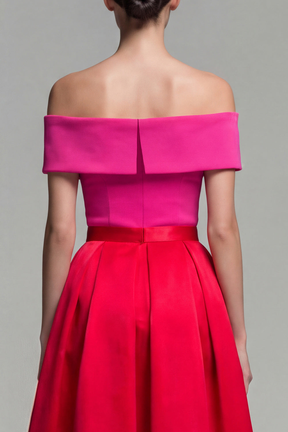 Sky Blue and Blue Vivienne Off-Shoulder Color Block Midi Dress