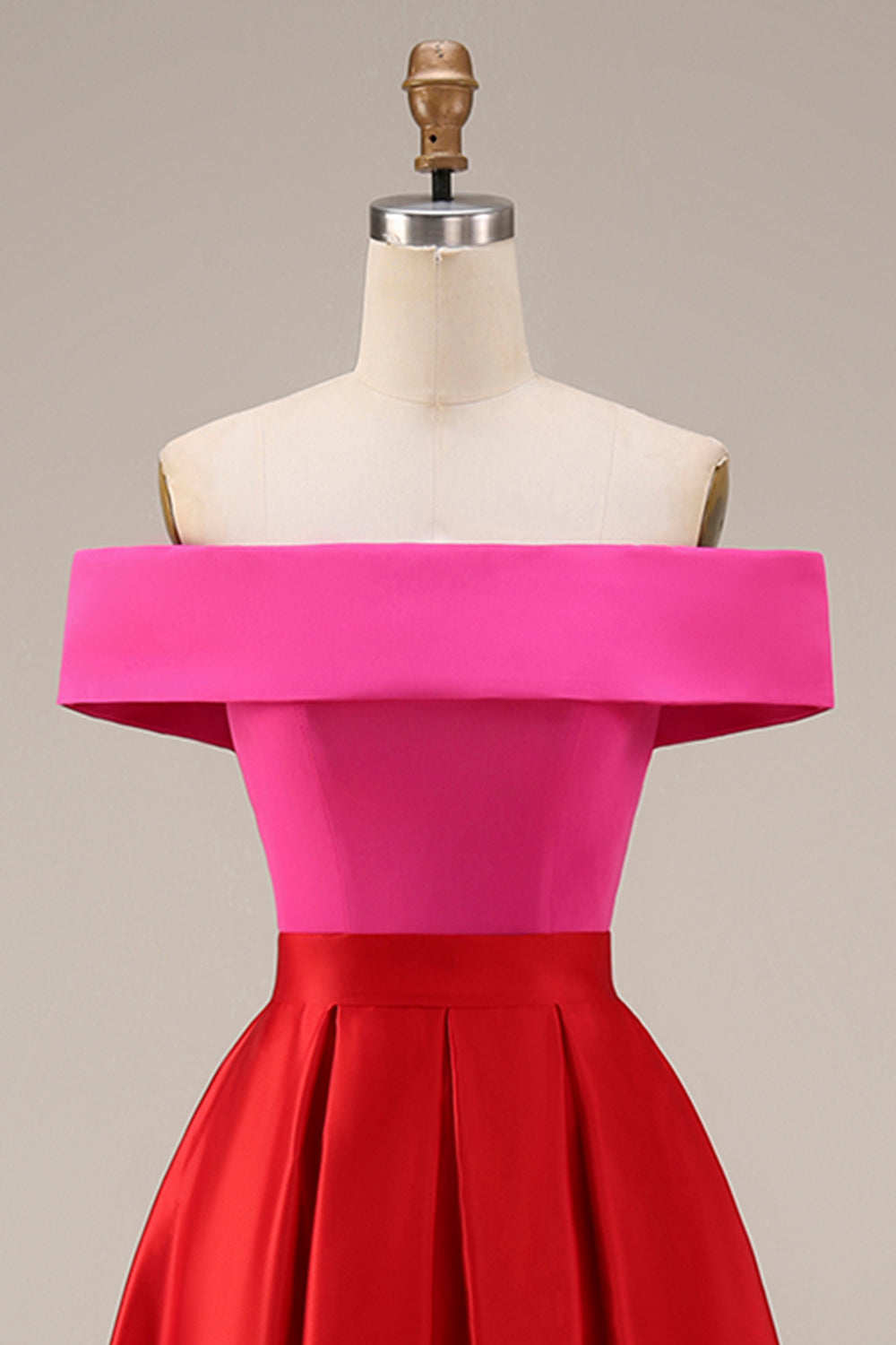 Fuchsia and Red Vivienne Off-Shoulder Color Block Midi Dress