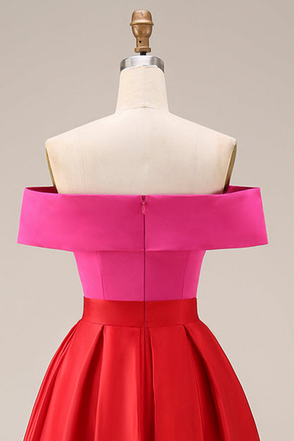 Black and Fuchsia Vivienne Off-Shoulder Color Block Midi Dress