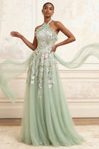 Celestine Floral Halter Gown with Cape