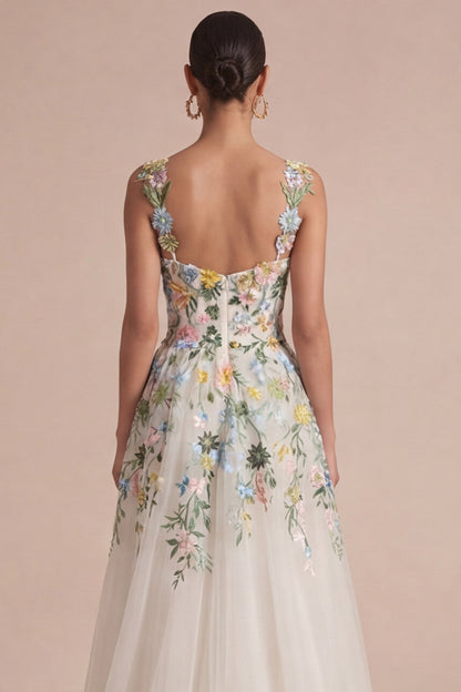 White Arabella Floral Corset Midi Dress