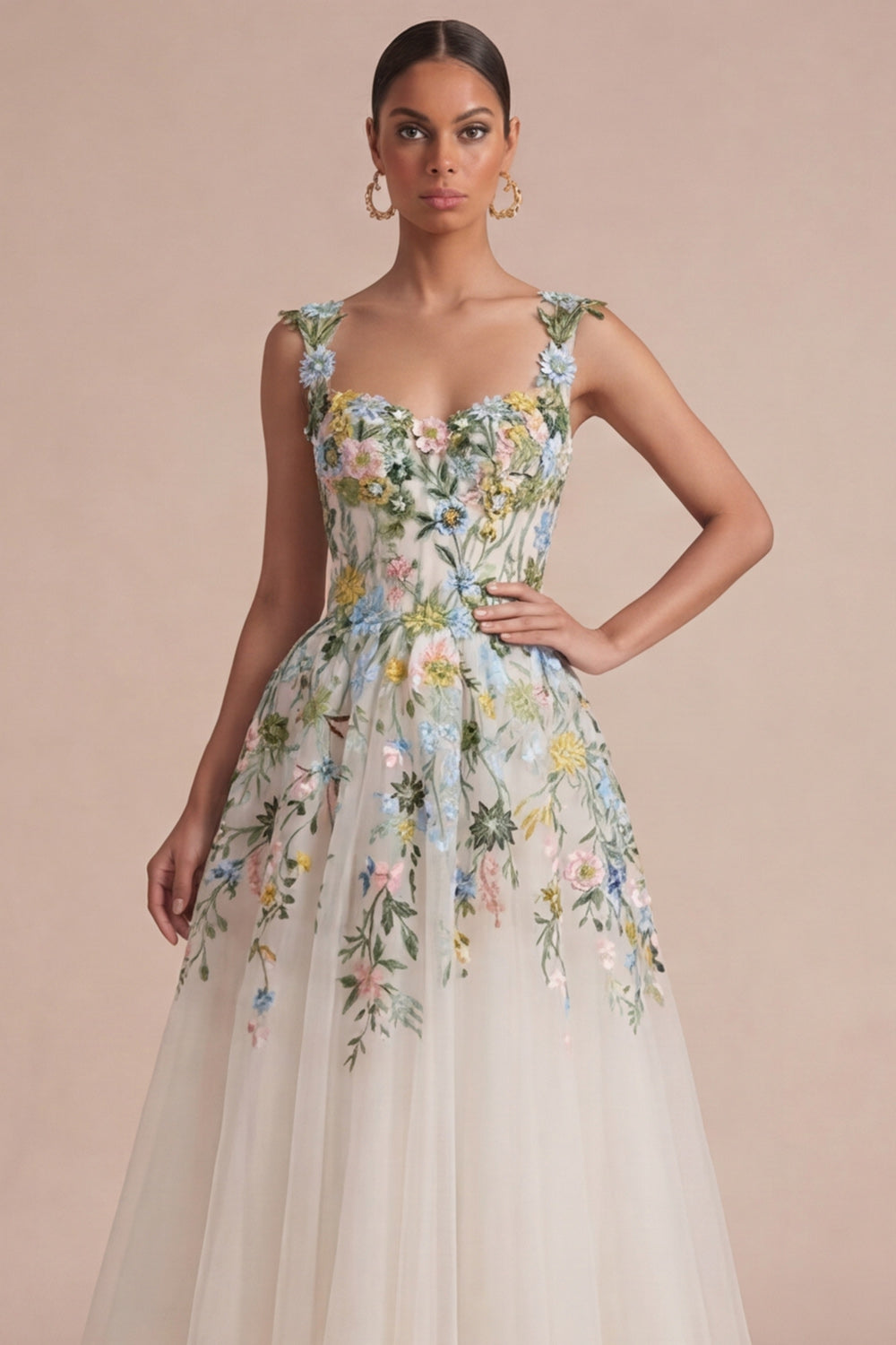 White Arabella Floral Corset Midi Dress