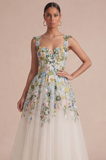 White Arabella Floral Corset Midi Dress