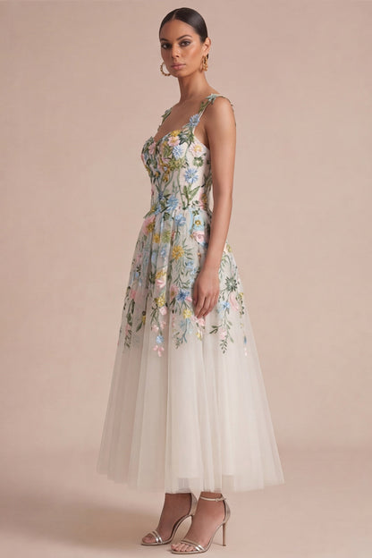 White Arabella Floral Corset Midi Dress