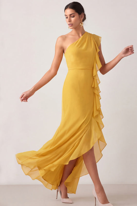 Yellow Margot One-Shoulder Ruffle Maxi Dress