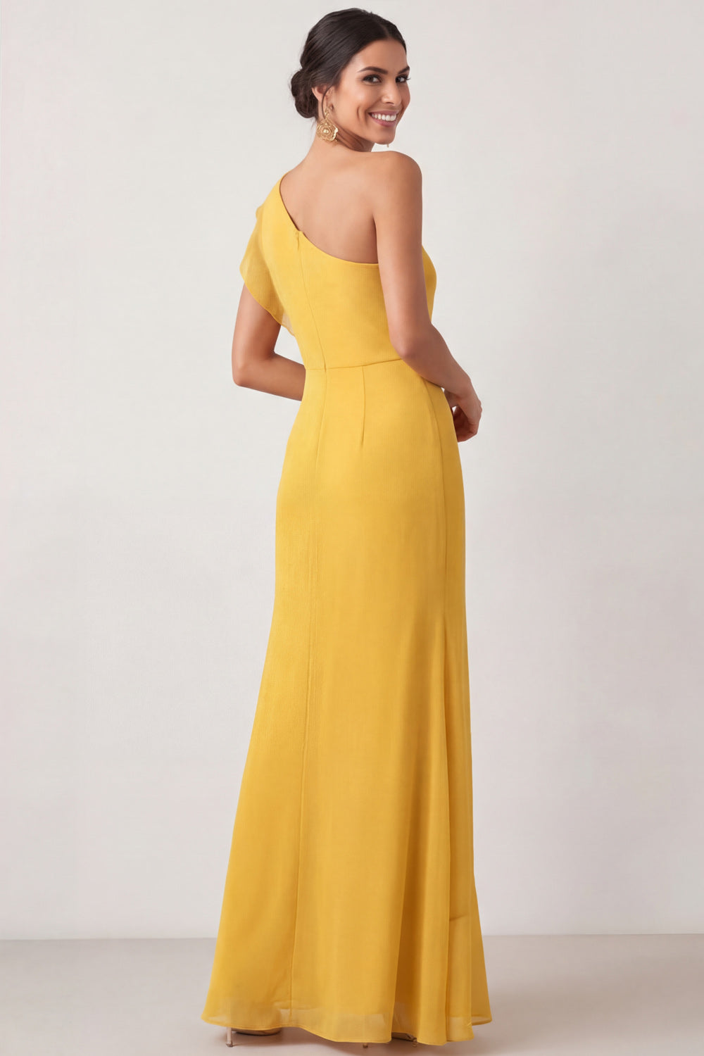Yellow Margot One-Shoulder Ruffle Maxi Dress