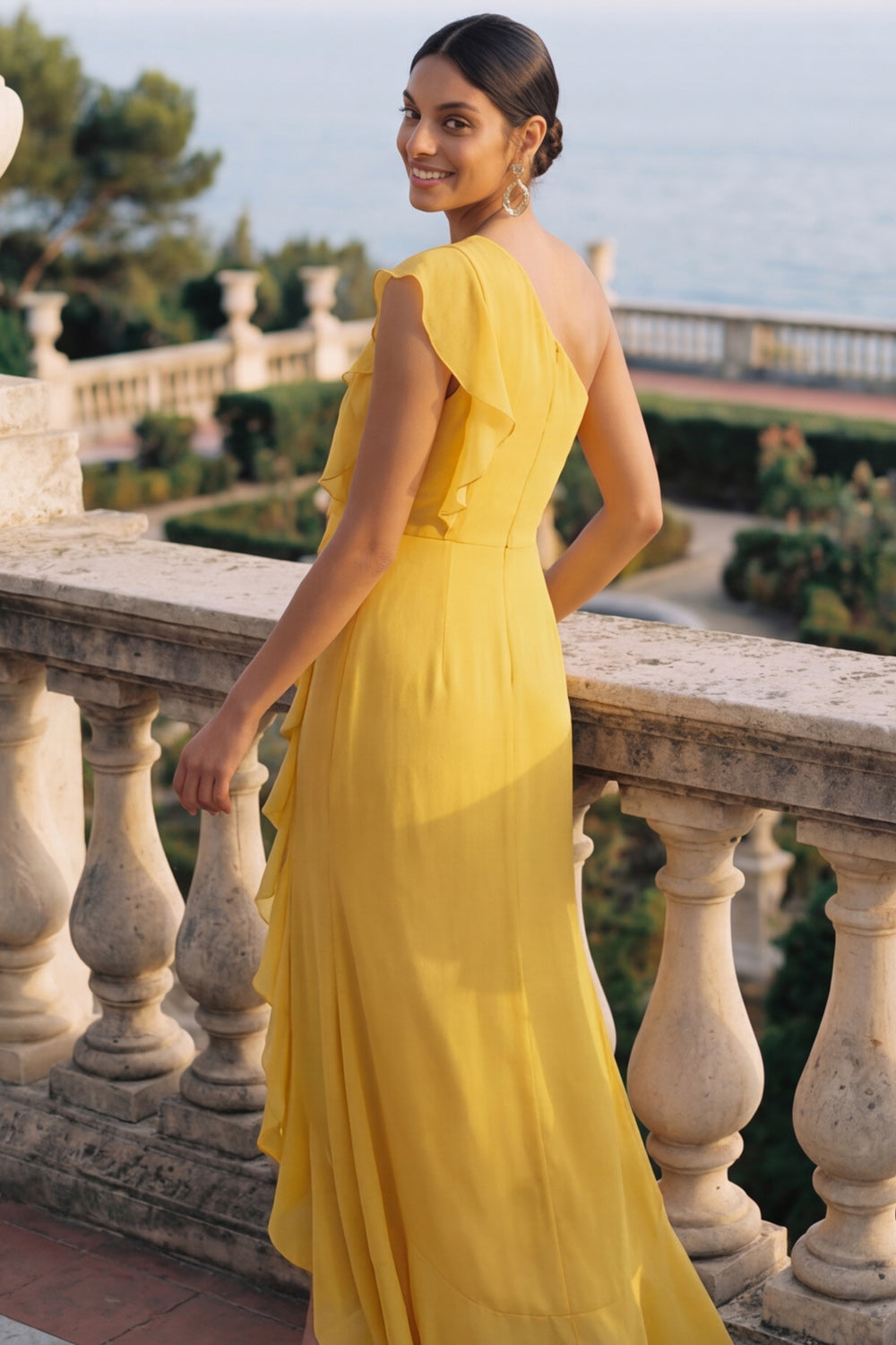 Yellow Margot One-Shoulder Ruffle Maxi Dress
