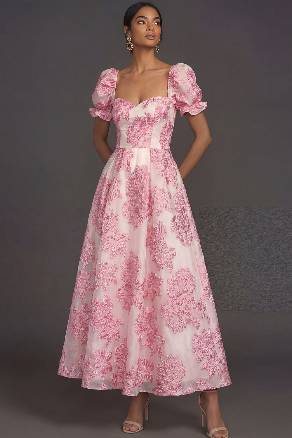 Pink Arabella Jacquard Floral Gown