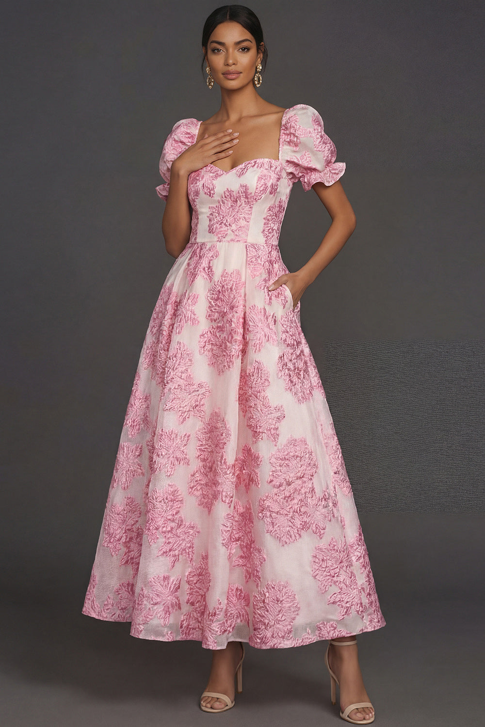 Pink Arabella Jacquard Floral Gown