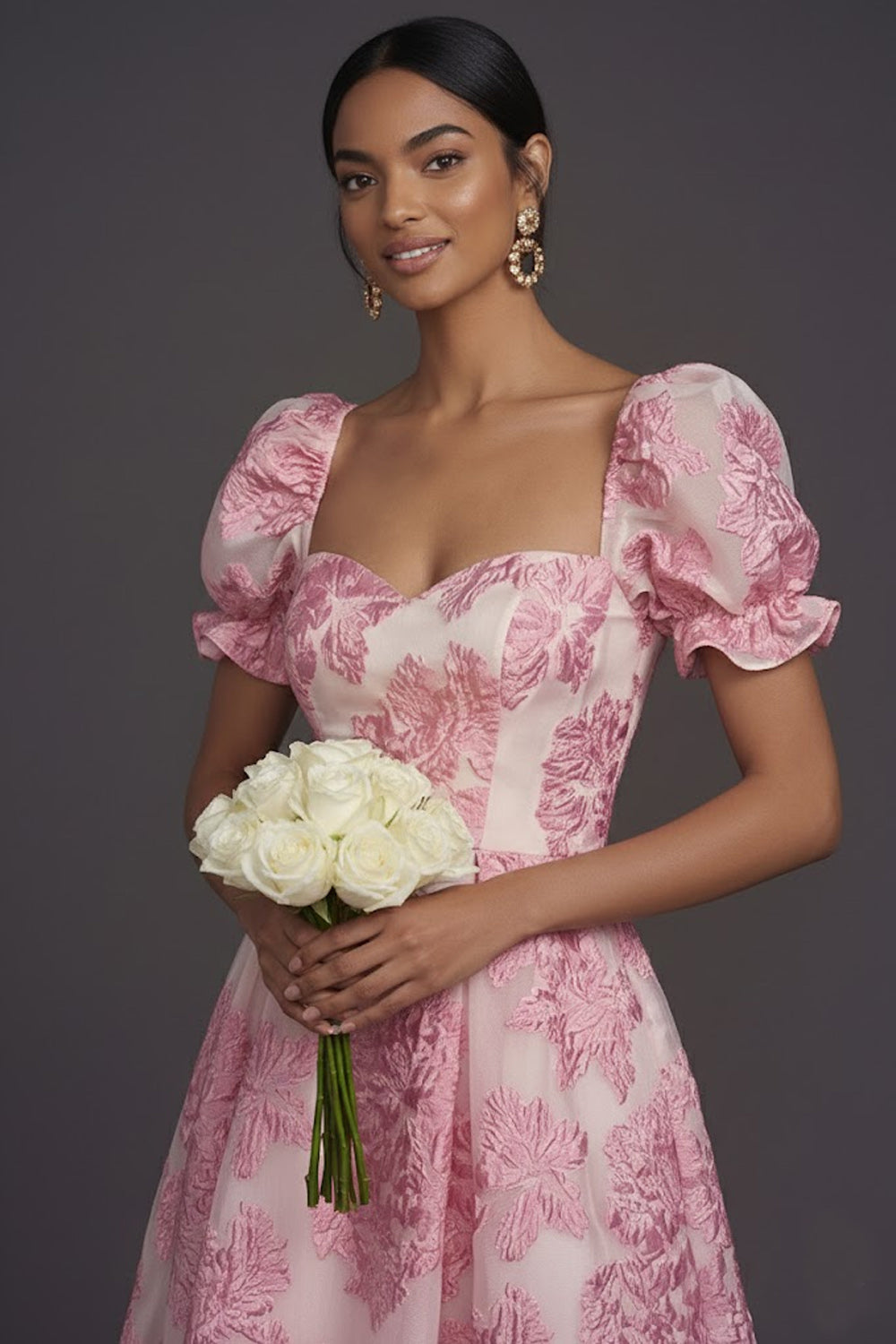 Pink Arabella Jacquard Floral Gown