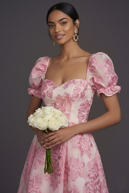 Pink Arabella Jacquard Floral Gown
