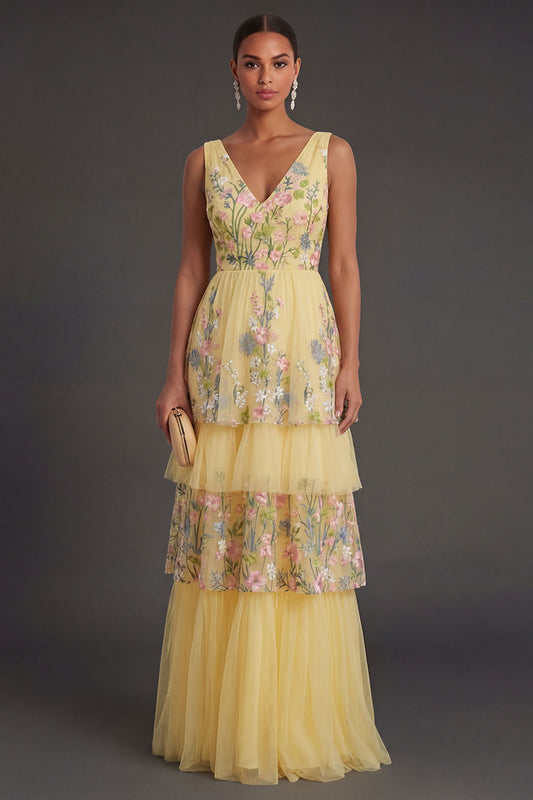 Yellow Margot Floral Tiered A-Line Dress