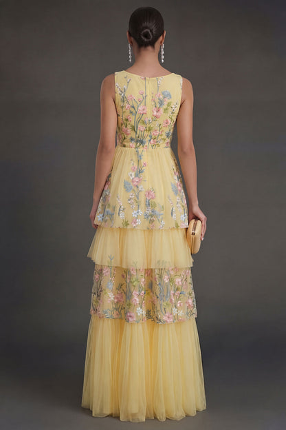 Yellow Margot Floral Tiered A-Line Dress