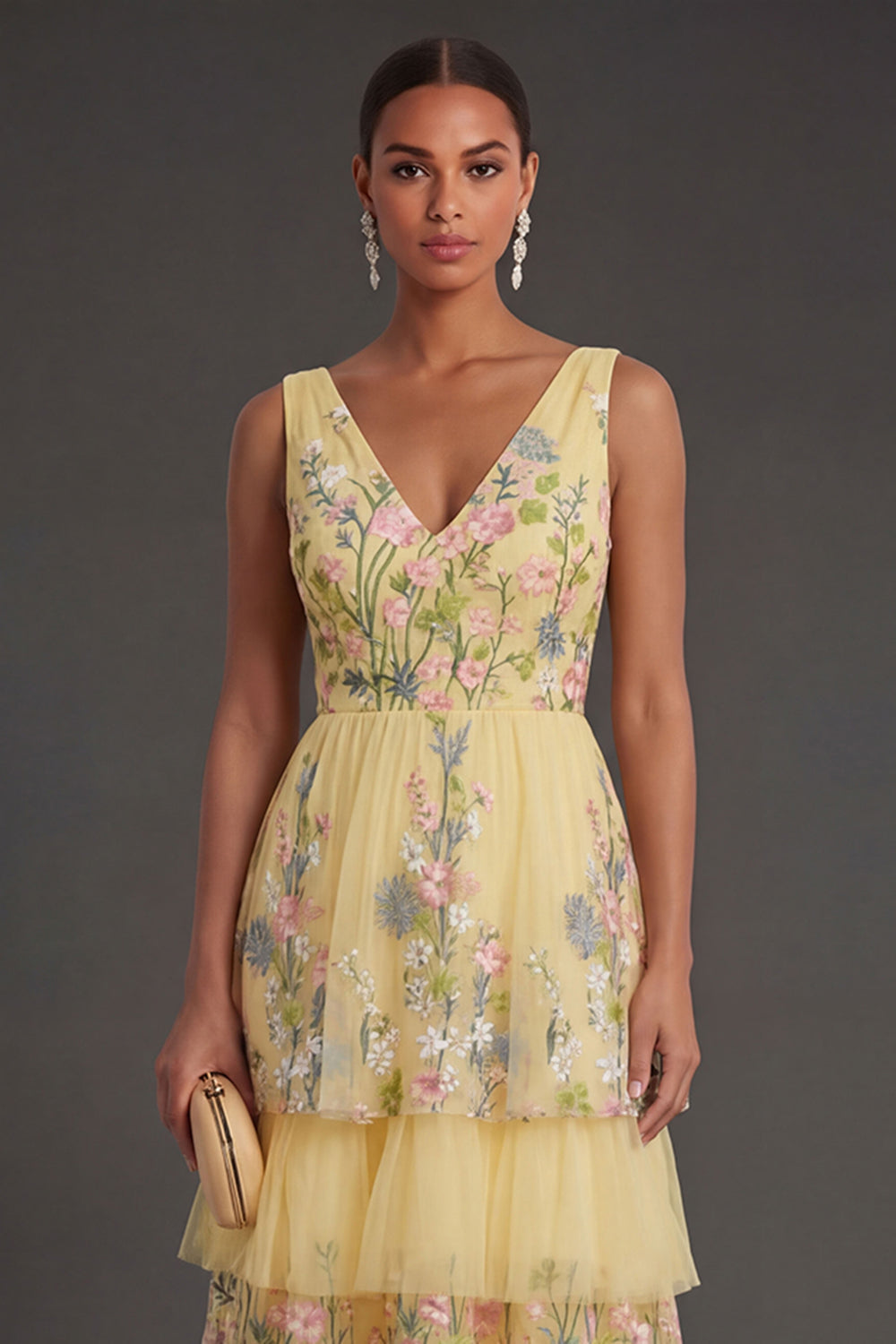 Yellow Margot Floral Tiered A-Line Dress