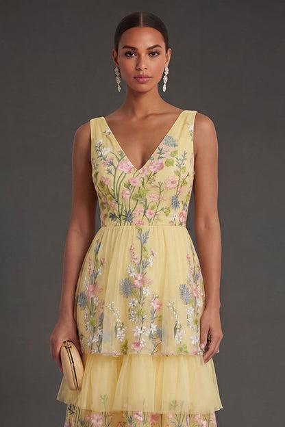 Yellow Margot Floral Tiered A-Line Dress