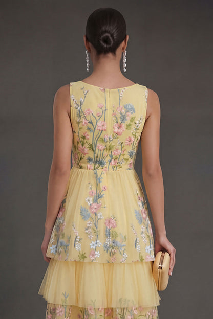 Yellow Margot Floral Tiered A-Line Dress