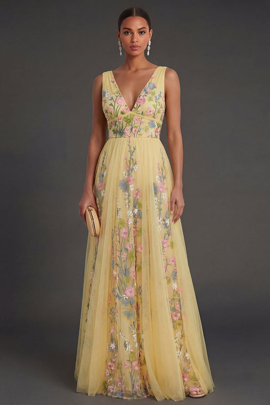 Yellow Margot Floral A-Line Wedding Guest Dress