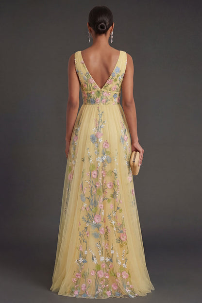 Yellow Margot Floral A-Line Wedding Guest Dress