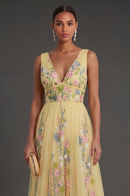 Yellow Margot Floral A-Line Wedding Guest Dress