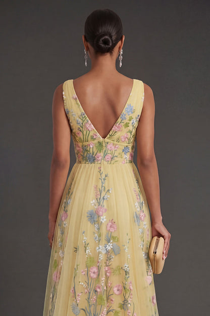 Yellow Margot Floral A-Line Wedding Guest Dress