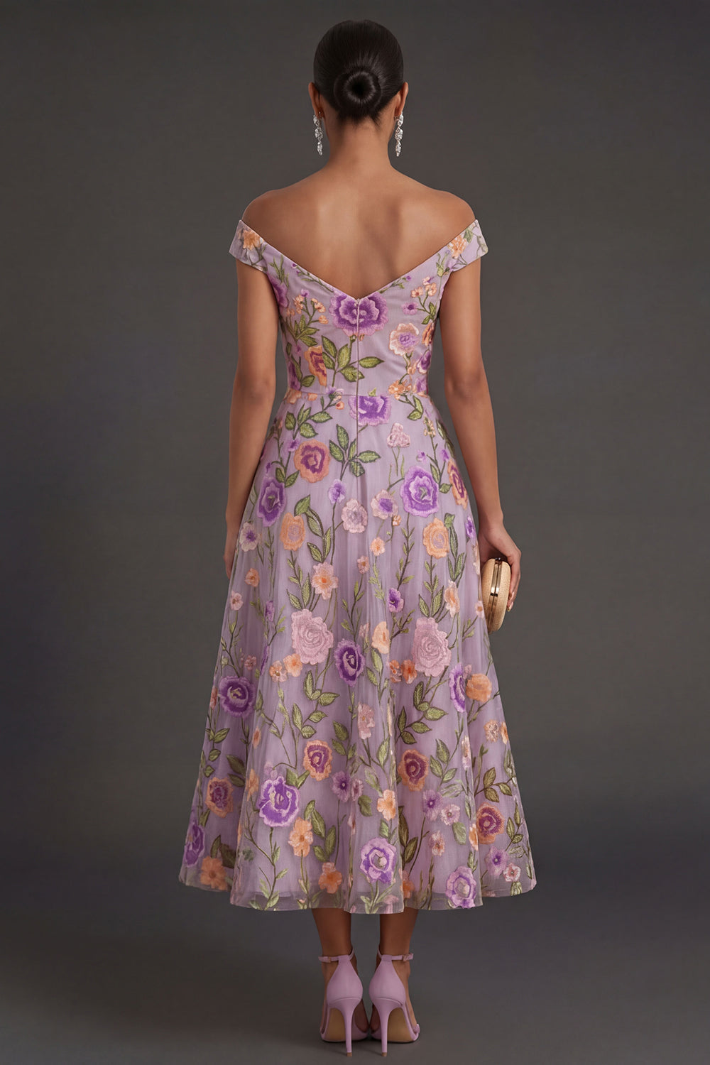Lilac Violet Floral A-Line Wedding Guest Dress