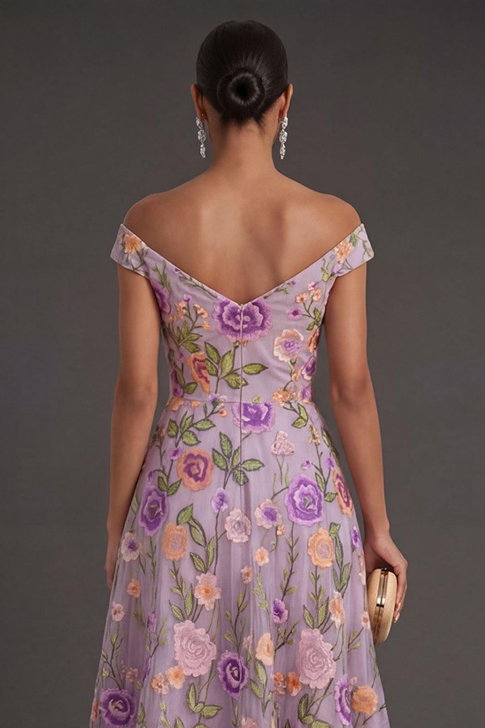 Lilac Violet Floral A-Line Wedding Guest Dress