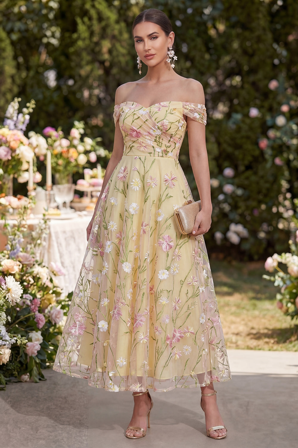 Kleid von der Schulter Margot Floral Off-Shoulder Maxi Dress