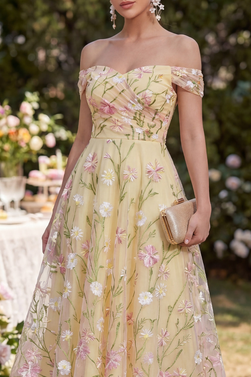 Kleid von der Schulter Margot Floral Off-Shoulder Maxi Dress