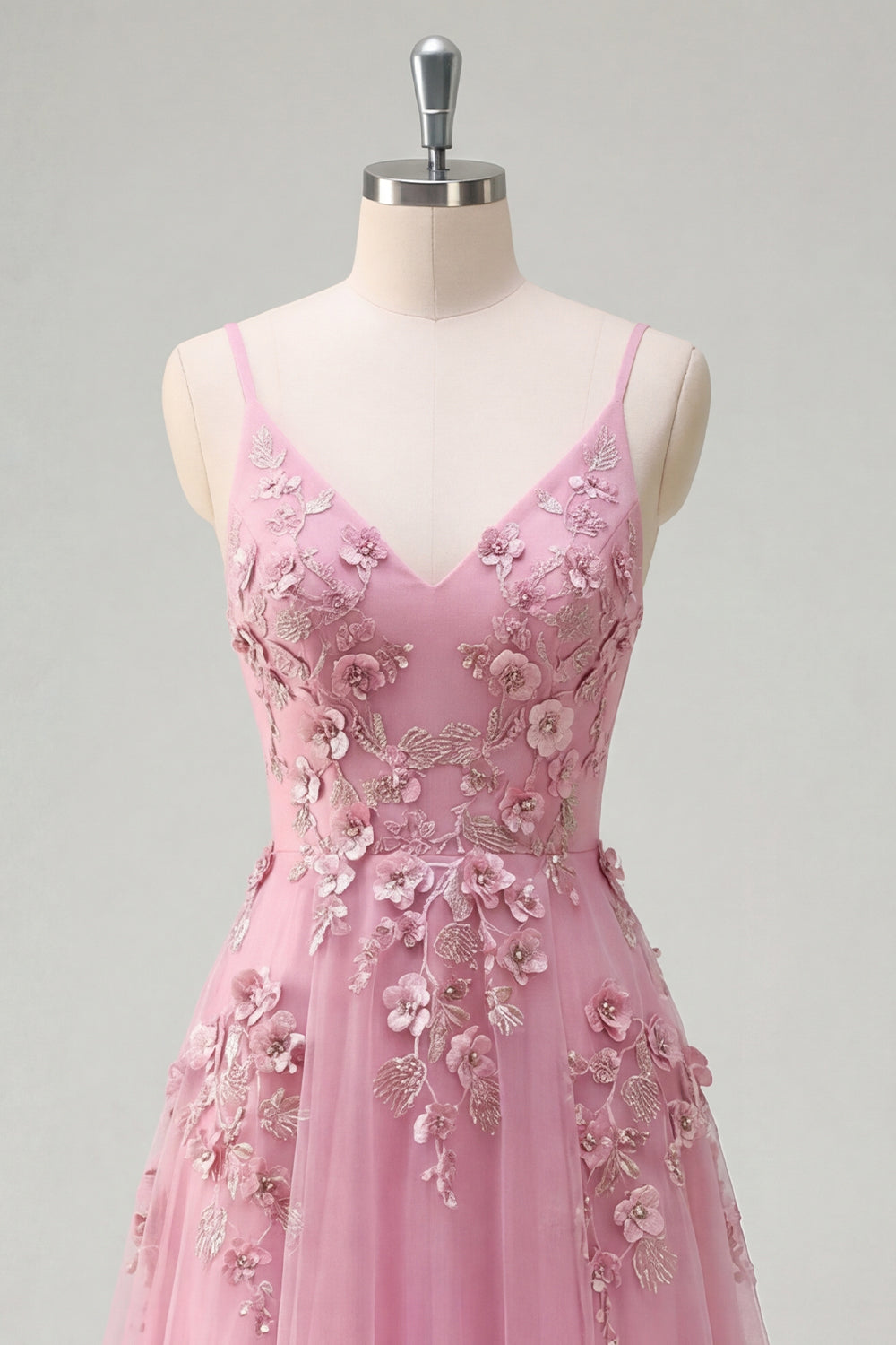 Line Spaghetti Straps Long Prom Dress with Appliqued 3D Flowers Taro Off-Shoulder Corset Gown