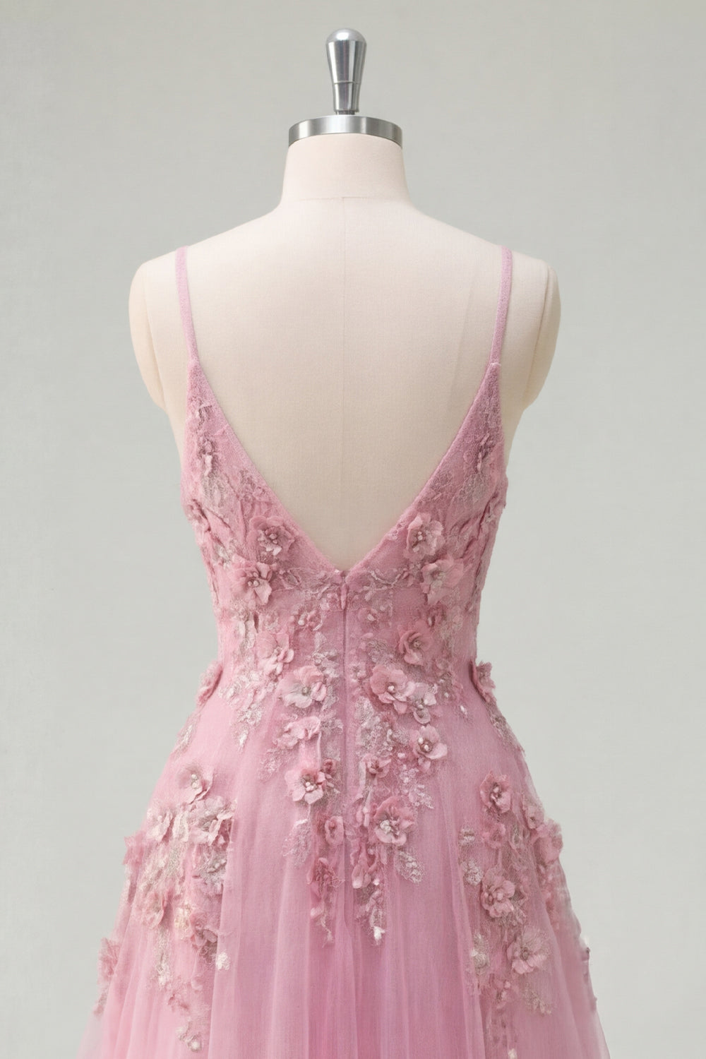 Line Spaghetti Straps Long Prom Dress with Appliqued 3D Flowers Taro Off-Shoulder Corset Gown